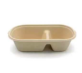 900 ml Nuovo Design Olio A Prova Biodegradabile Microwavable Take Out 2 Compartment Insalatiera con Coperchio